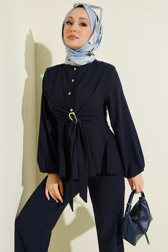 Ensemble double avec ceinture à boucle Bel, bleu marine