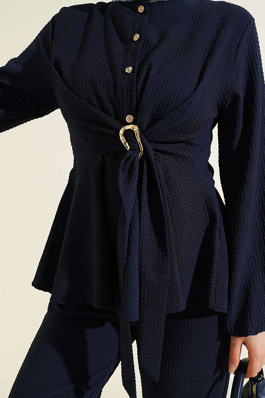 Ensemble double avec ceinture à boucle Bel, bleu marine