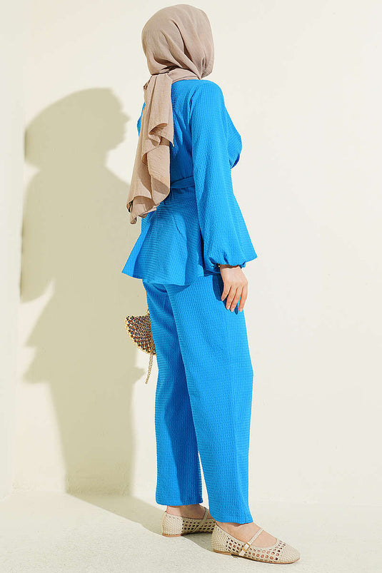 Ensemble double avec boucle et ceinture bleu saphir