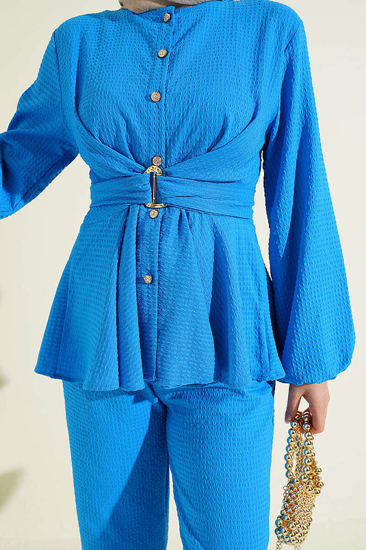 Ensemble double avec boucle et ceinture bleu saphir