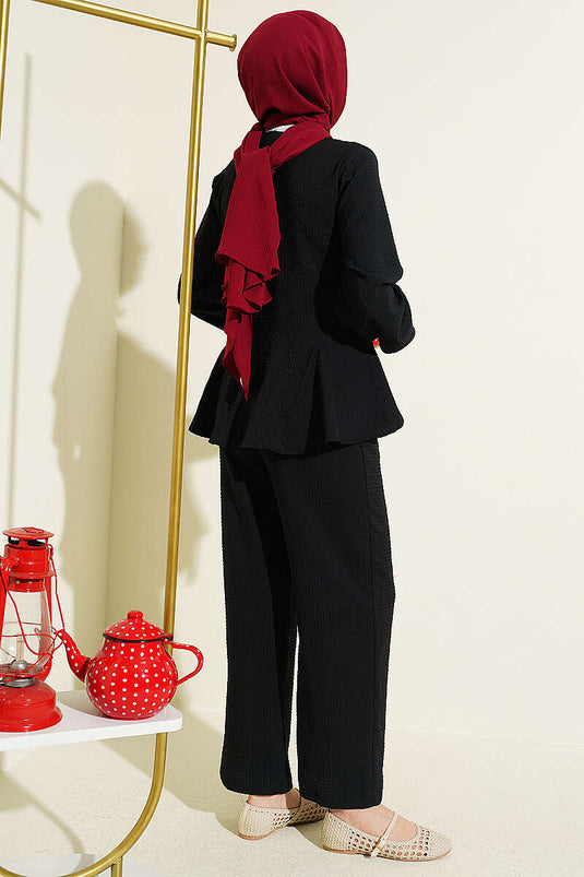 Ensemble double avec ceinture nouée et boucle, noir