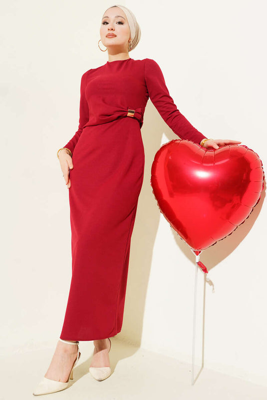 Bel mit Raffungsdetail Abendkleid Bordeaux