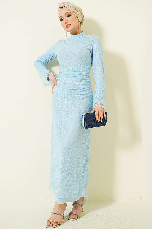 Robe de soirée en tulle dentelle avec fronces Bel, bleu bébé