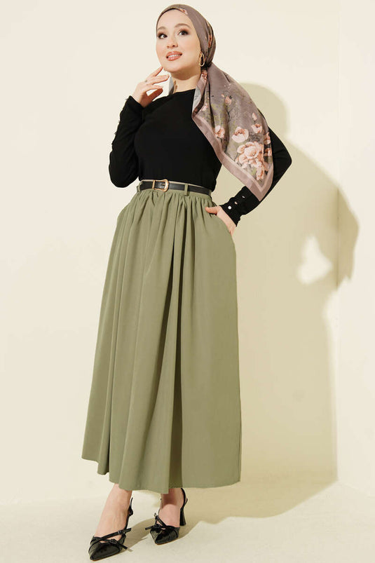 Jupe Plissée Vert Émeraude Avec Ceinture Et Poches