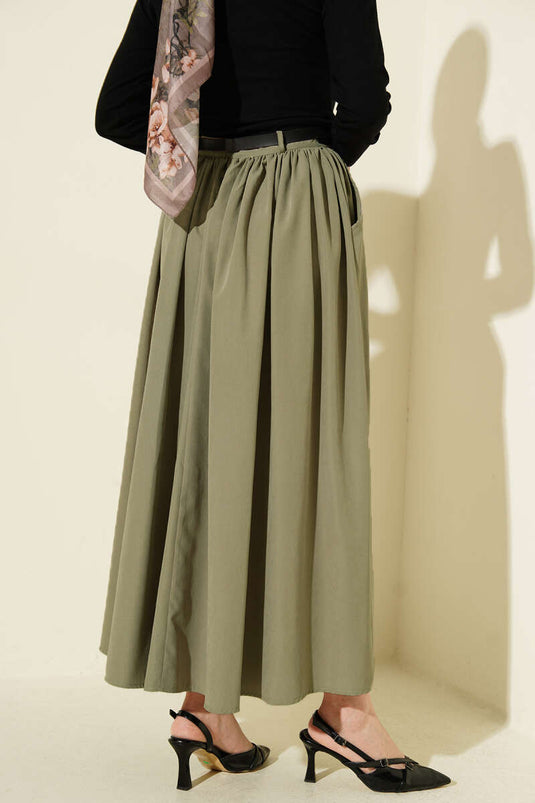 Jupe Plissée Vert Émeraude Avec Ceinture Et Poches