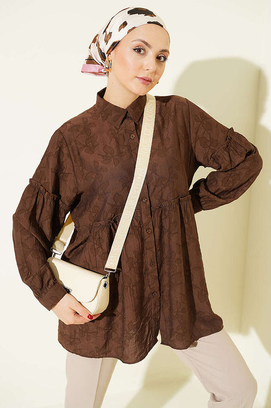 Chemise à motifs intégrés avec fronces Bel, couleur café