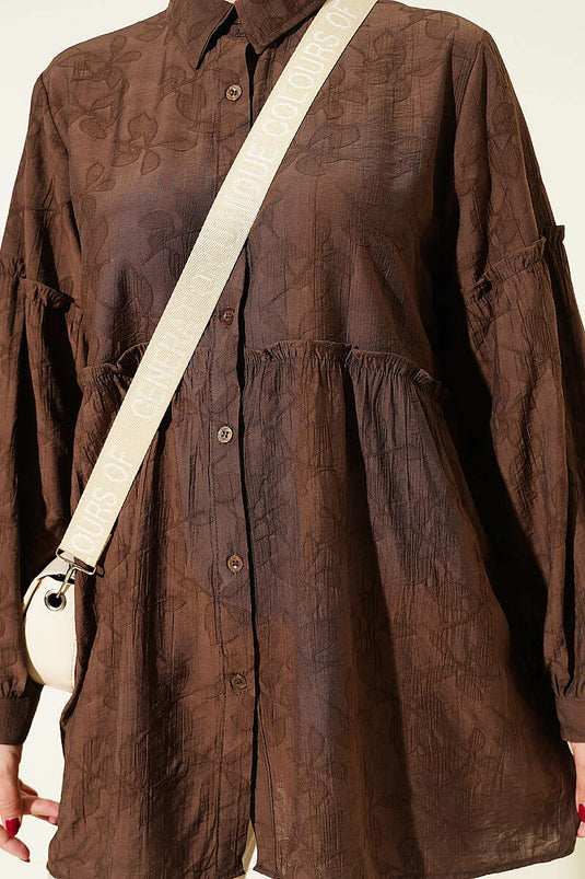 Chemise à motifs intégrés avec fronces Bel, couleur café