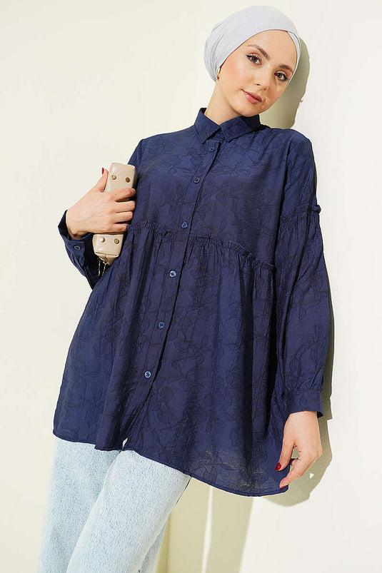 Chemise à motifs intégrés avec fronces Bel bleu marine