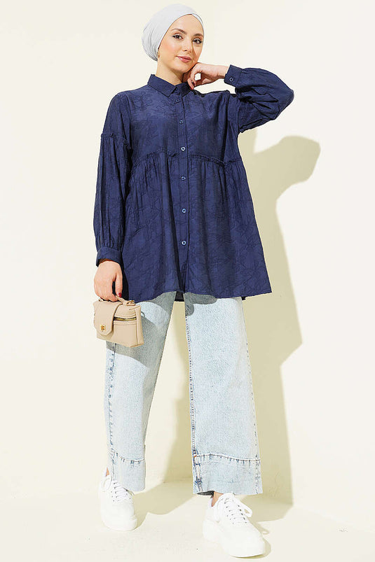 Chemise à motifs intégrés avec fronces Bel bleu marine