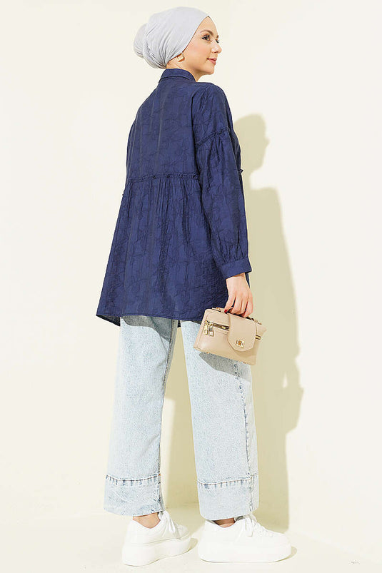 Chemise à motifs intégrés avec fronces Bel bleu marine