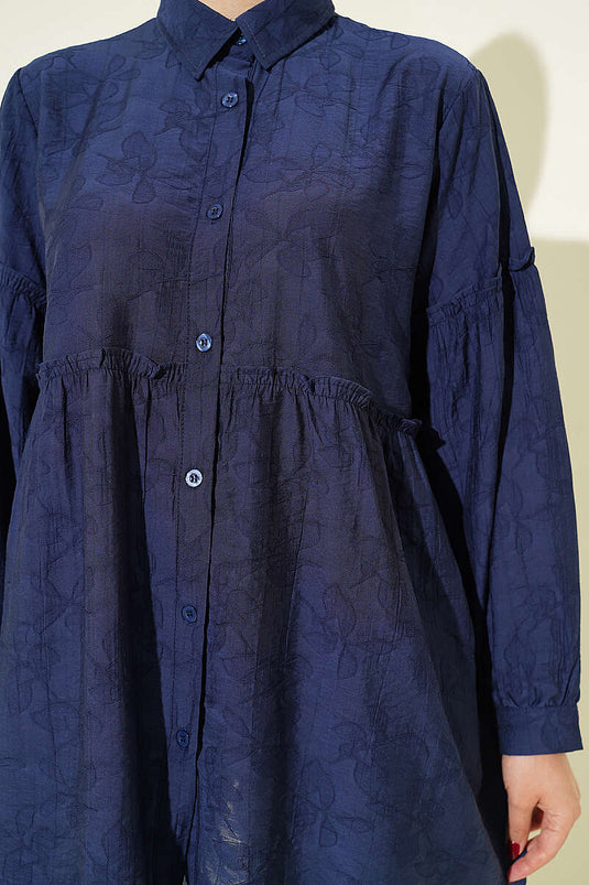 Chemise à motifs intégrés avec fronces Bel bleu marine