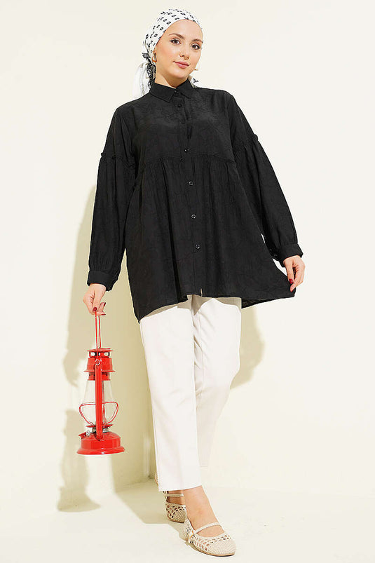 Chemise noire à motifs intégrés avec fronces Bel