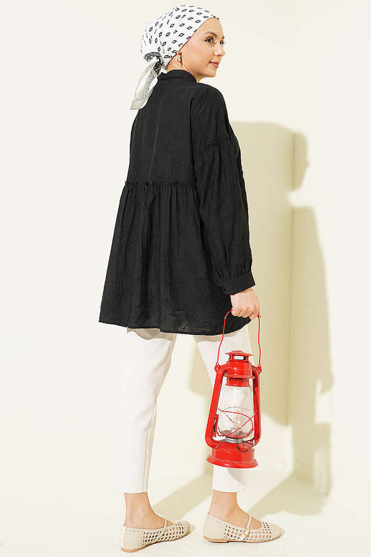 Chemise noire à motifs intégrés avec fronces Bel