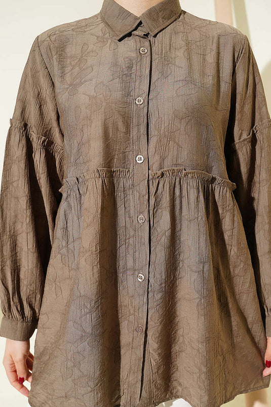 Chemise à motifs ton sur ton avec fronces Bel, couleur vison