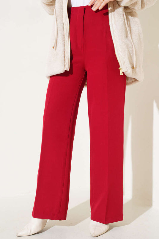 Red Wide Leg Trousers with Belt