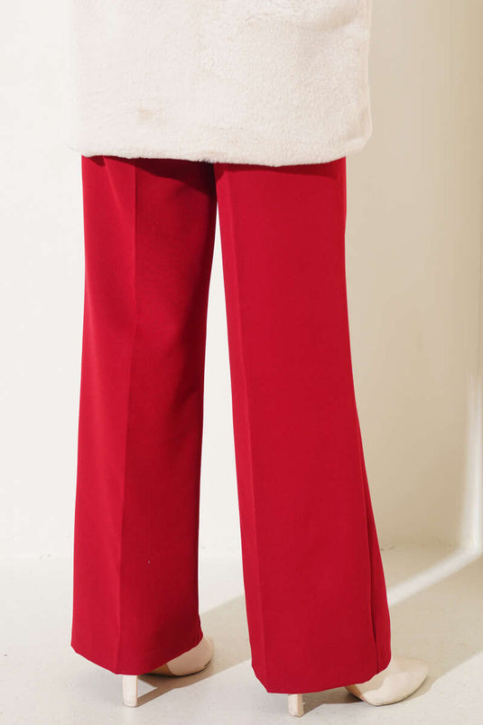 Red Wide Leg Trousers with Belt