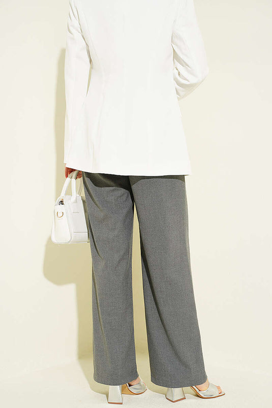 Pantalon Palazzo en tissu avec ceinture velcro, couleur fumée