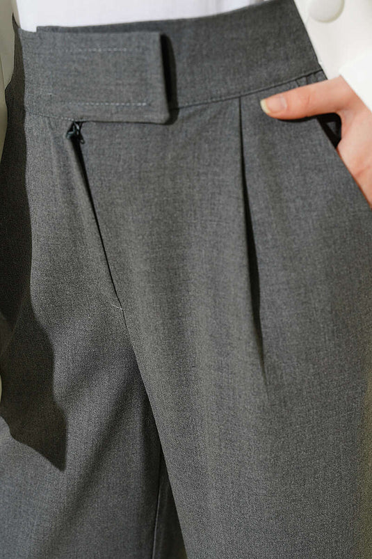 Pantalon Palazzo en tissu avec ceinture velcro, couleur fumée