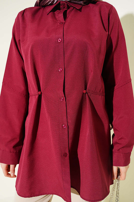 Basic Shirt with Waist Buttons Burgundy