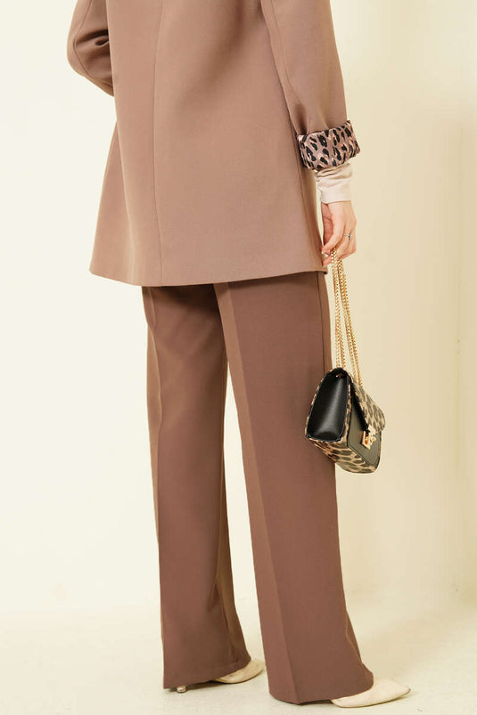 Pantalon Palazzo en tissu avec boutons latte