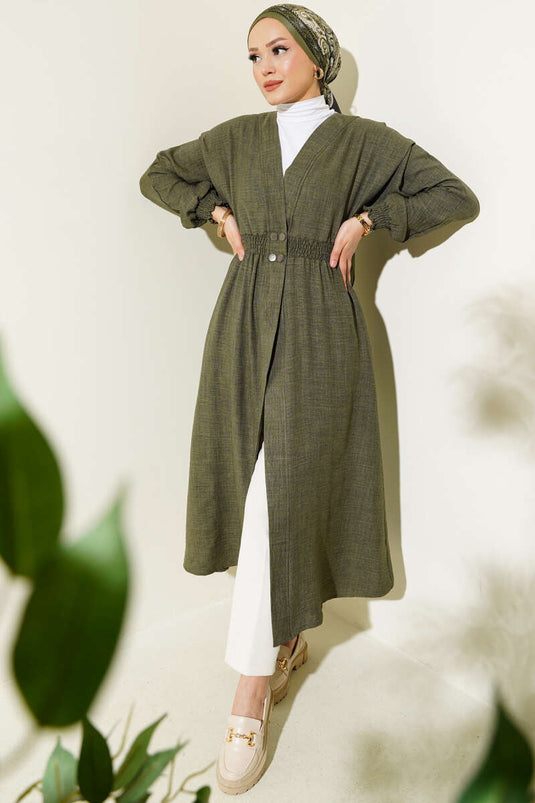 Belted Snap Button Coat Khaki