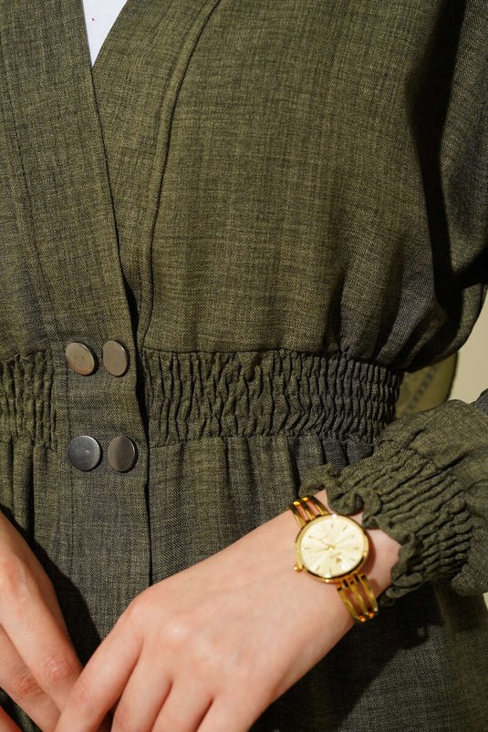 Belted Snap Button Coat Khaki