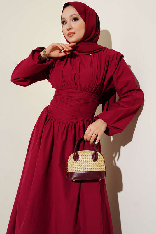 Waist-Gipeli Flared Dress Burgundy