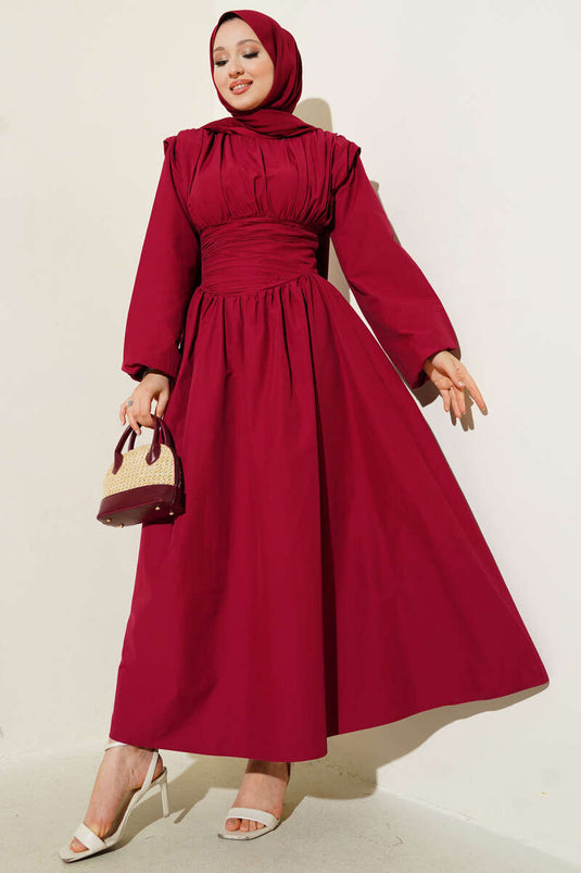 Waist-Gipeli Flared Dress Burgundy