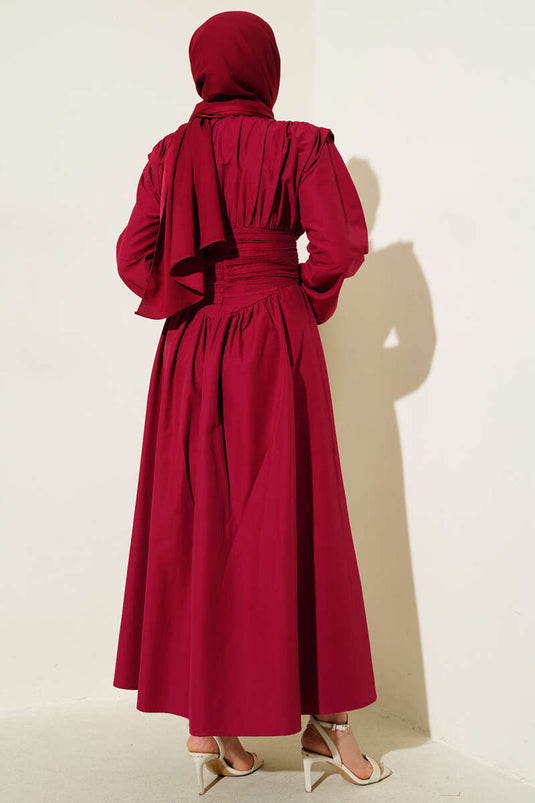 Waist-Gipeli Flared Dress Burgundy