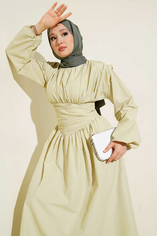 Waist-Gipeli Flared Dress in Sage Green