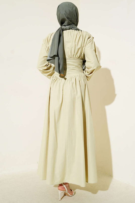 Waist-Gipeli Flared Dress in Sage Green