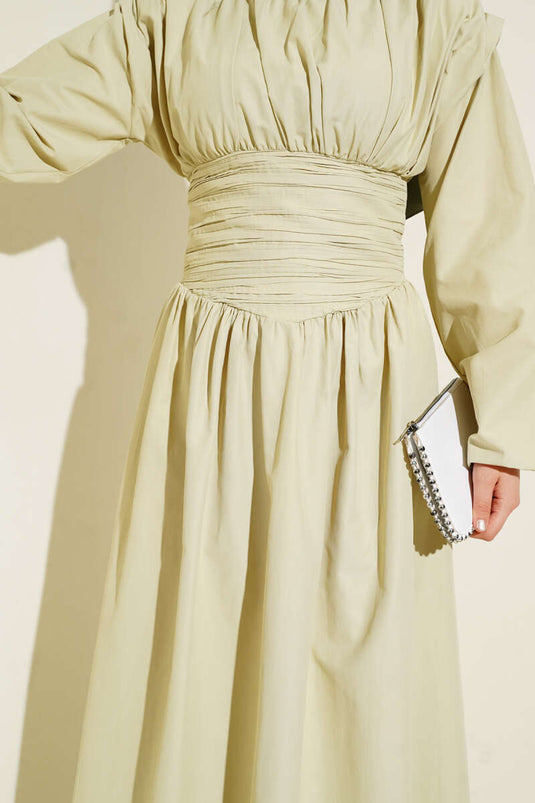 Waist-Gipeli Flared Dress in Sage Green