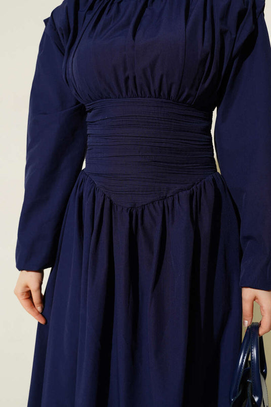 Bel Gipeli Kloş Elbise Lacivert