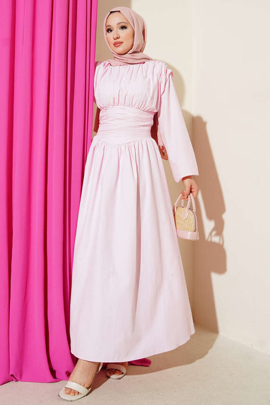 Pink Flared Dress with Belt
