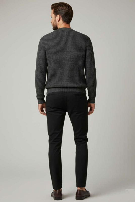 Pantalon homme noir à jambe étroite avec cordon en fil fin