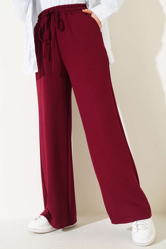 Belted Loose Pants Burgundy