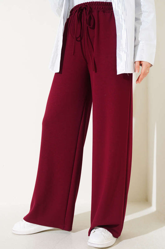 Belted Loose Pants Burgundy