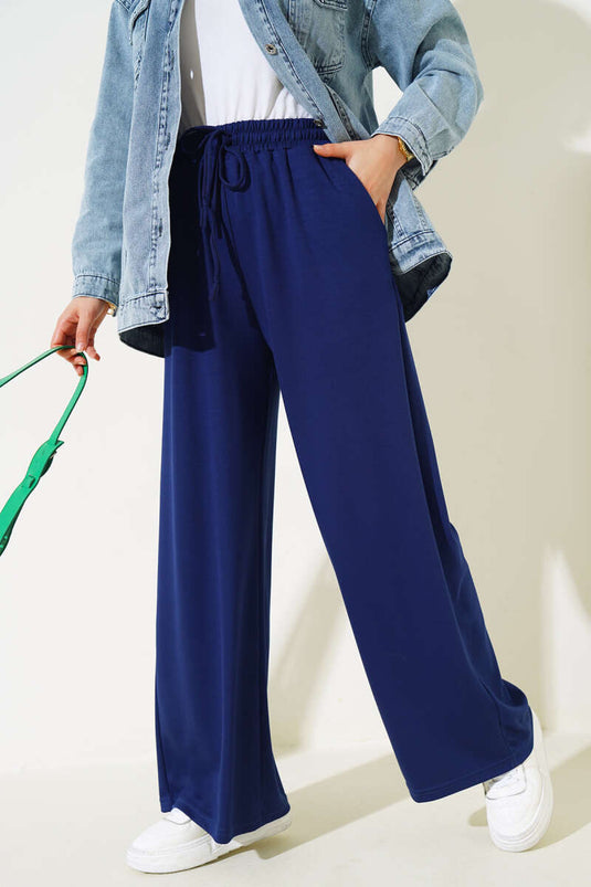 Pantaloni larghi con laccio in vita blu navy