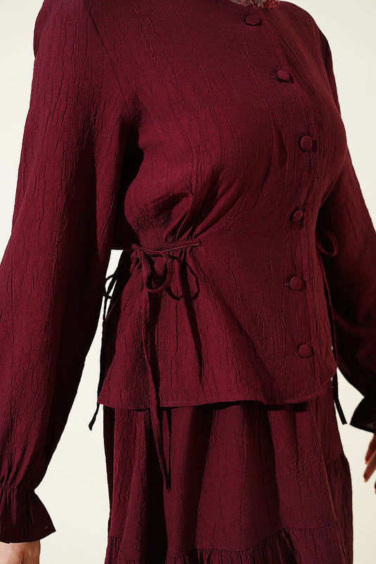 Ensemble deux pièces avec jupe à cordon à la taille, couleur bordeaux