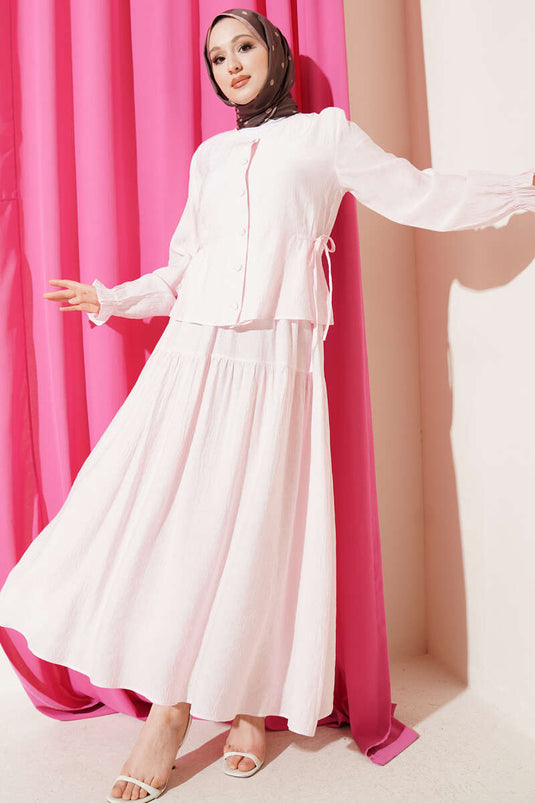 Ensemble Deux Pièces avec Jupe à Cordon Rose