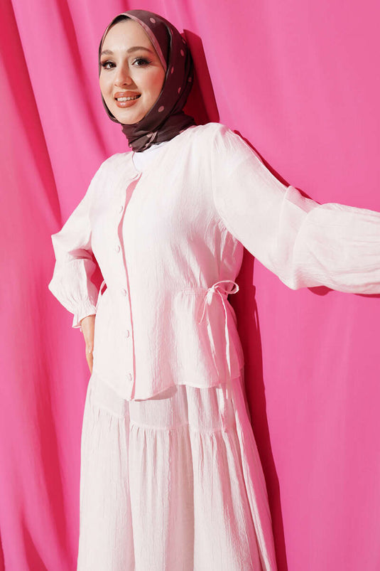 Ensemble Deux Pièces avec Jupe à Cordon Rose