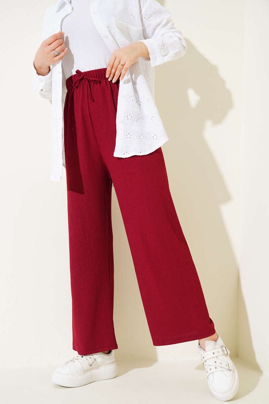 Burgundy Culotte Trousers with Waist Rope Detail