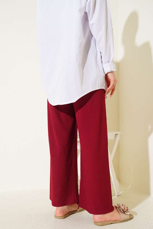Bel İp Detaylı Bürümcük Pantolon Bordo
