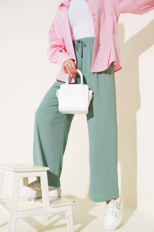 Waist Rope Detailed Crepe Trousers in Almond Green