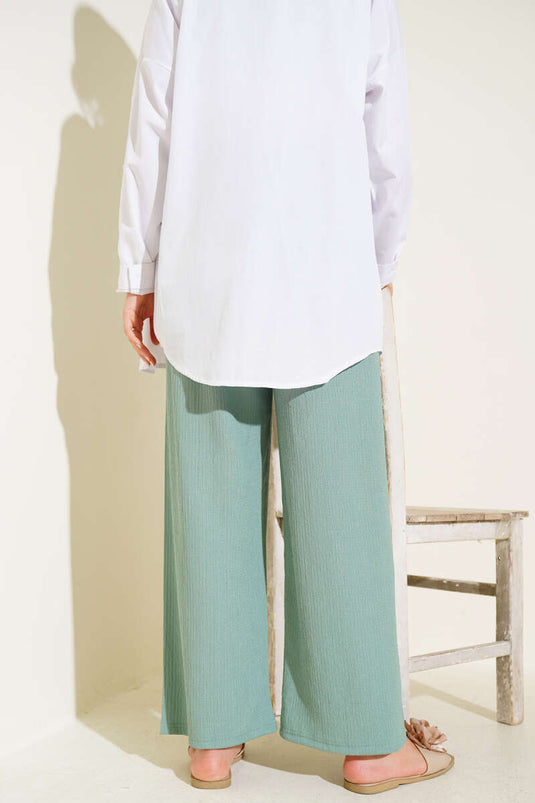 Bel İp Detaylı Bürümcük Pantolon Çağla Yeşili