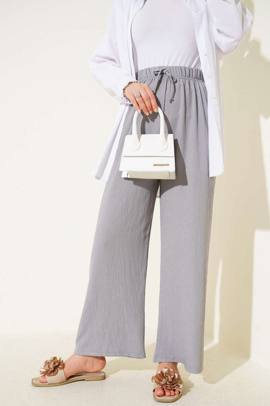 Waist Rope Detailed Crepe Trousers in Gray