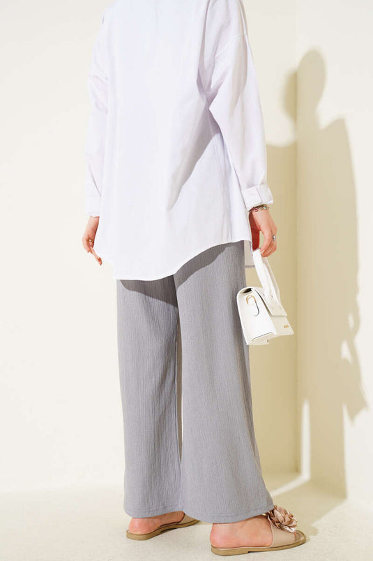Waist Rope Detailed Crepe Trousers in Gray