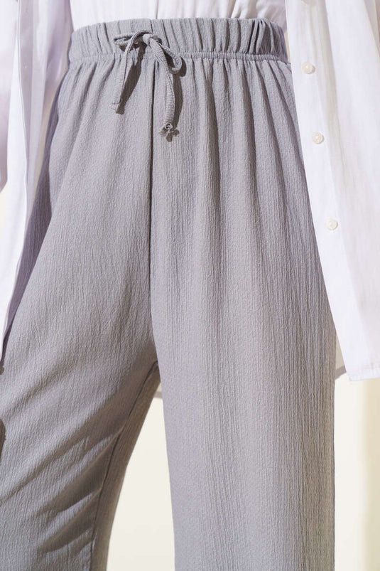 Waist Rope Detailed Crepe Trousers in Gray