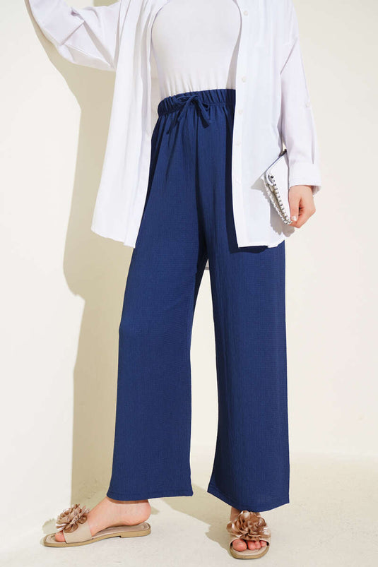 Bel İp Detaylı Bürümcük Pantolon Indıgo
