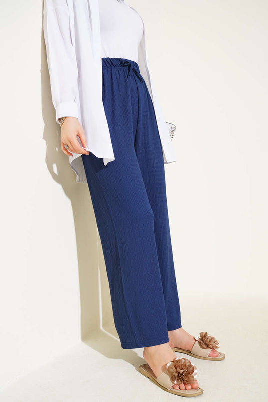 Bel İp Detaylı Bürümcük Pantolon Indıgo